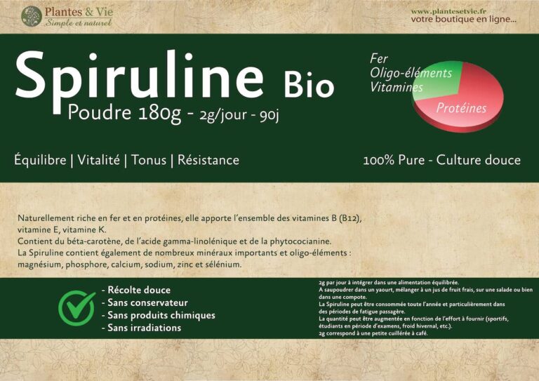 Spiruline Bio Plantes&Vie 180 grammes